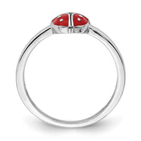 Sterling Silver Rhod-plated Polished & Enameled Ladybug Size 4 Ring