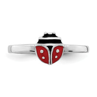 Sterling Silver Rhod-plated Polished & Enameled Ladybug Size 4 Ring