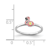 Sterling Silver RH-plated Multi-color Enameled Flamingo Size 3 Ring