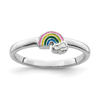 Sterling Silver RH-plated Multi-color Enameled Rainbow Children's Ring