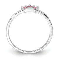 Sterling Silver Rhodium-plated Polished Pink Enamel Crown Size 3 Ring
