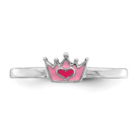 Sterling Silver Rhodium-plated Polished Pink Enamel Crown Size 3 Ring