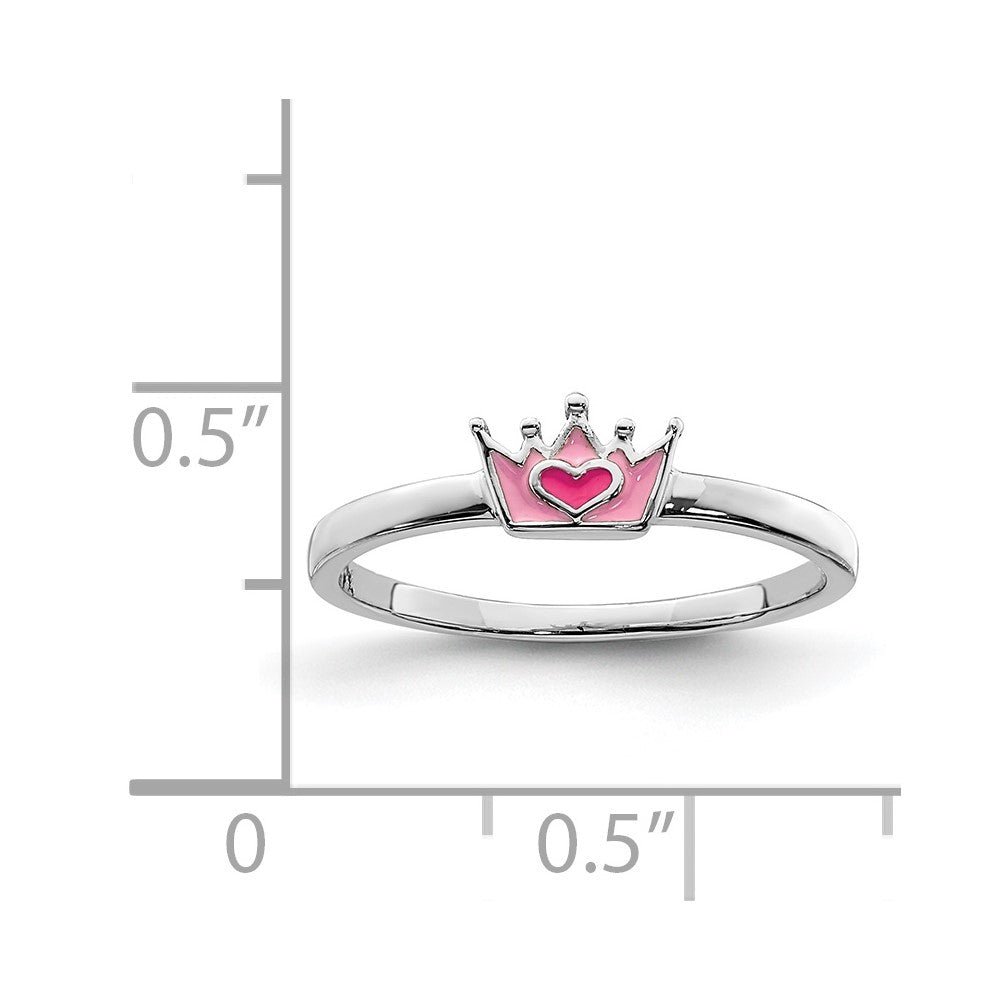 Sterling Silver Rhodium-plated Polished Pink Enamel Crown Size 4 Ring