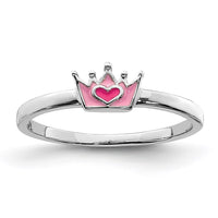 Sterling Silver Rhodium-plated Polished Pink Enamel Crown Size 3 Ring