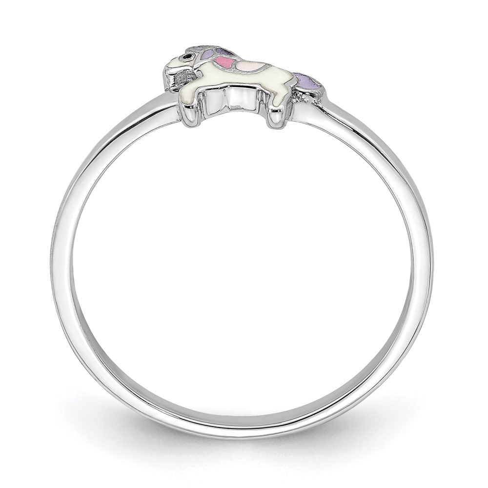 Sterling Silver RH-plated Multi-color Enameled Unicorn Size 4 Ring