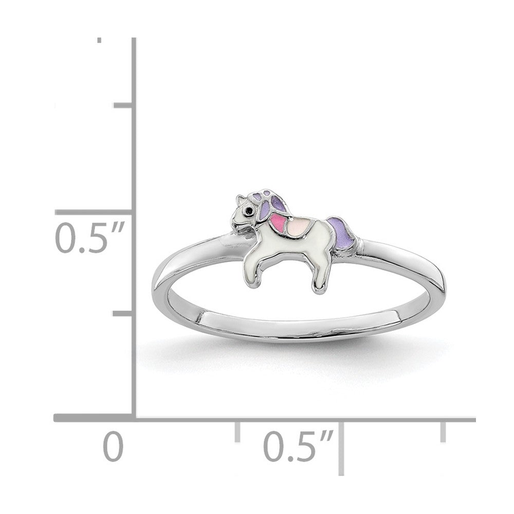 Sterling Silver RH-plated Multi-color Enameled Unicorn Size 4 Ring