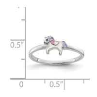 Sterling Silver RH-plated Multi-color Enameled Unicorn Size 4 Ring