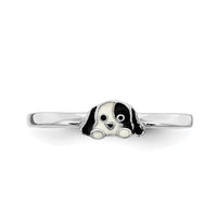 Sterling Silver RH-plated Black/White Enameled Puppy Size 4 Ring
