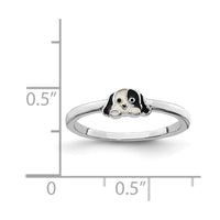 Sterling Silver RH-plated Black/White Enameled Puppy Size 4 Ring