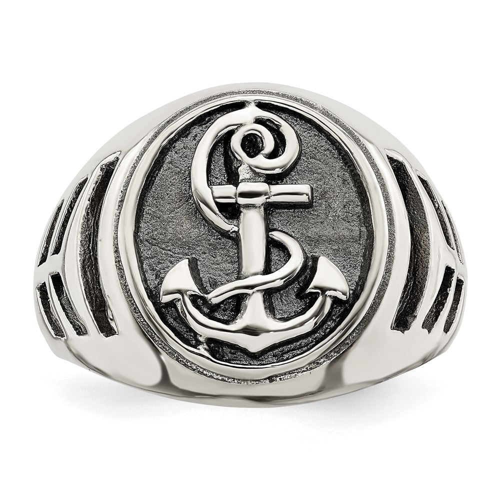 Sterling Silver Antiqued Anchor Ring