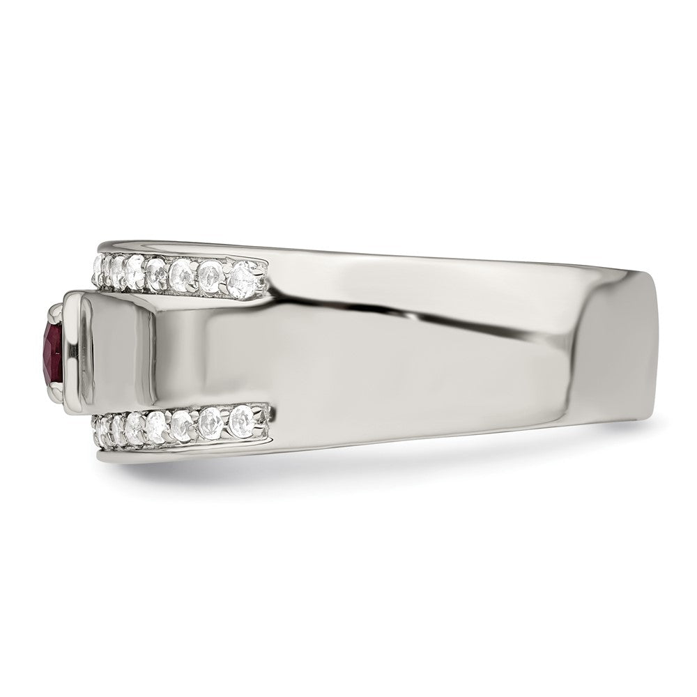 Sterling Silver Rhod-plated Men's African Ruby and White Topaz Ring