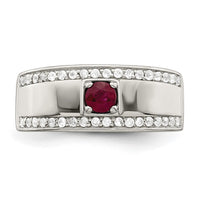 Sterling Silver Rhod-plated Men's African Ruby and White Topaz Ring