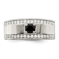 Sterling Silver Rhodium-plated Men's Onyx and White Topaz Ring