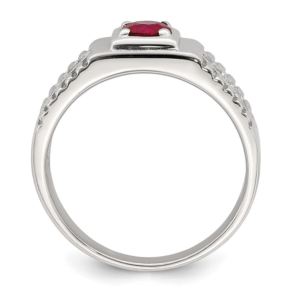 Sterling Silver Rhod-plated Men's African Ruby and White Topaz Ring