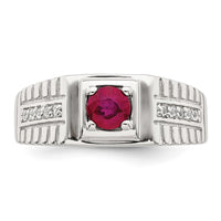 Sterling Silver Rhod-plated Men's African Ruby and White Topaz Ring