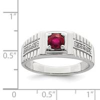 Sterling Silver Rhod-plated Men's African Ruby and White Topaz Ring