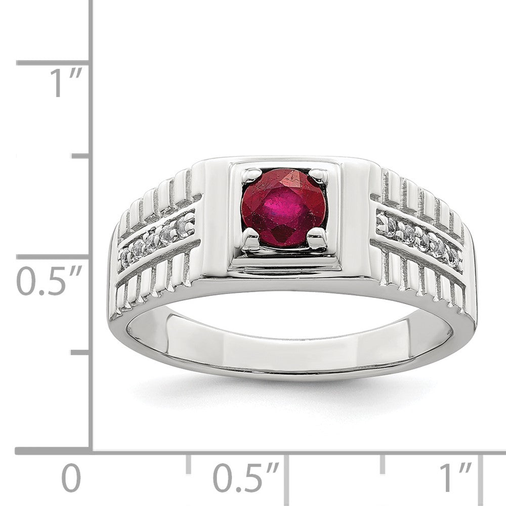 Sterling Silver Rhod-plated Men's African Ruby and White Topaz Ring