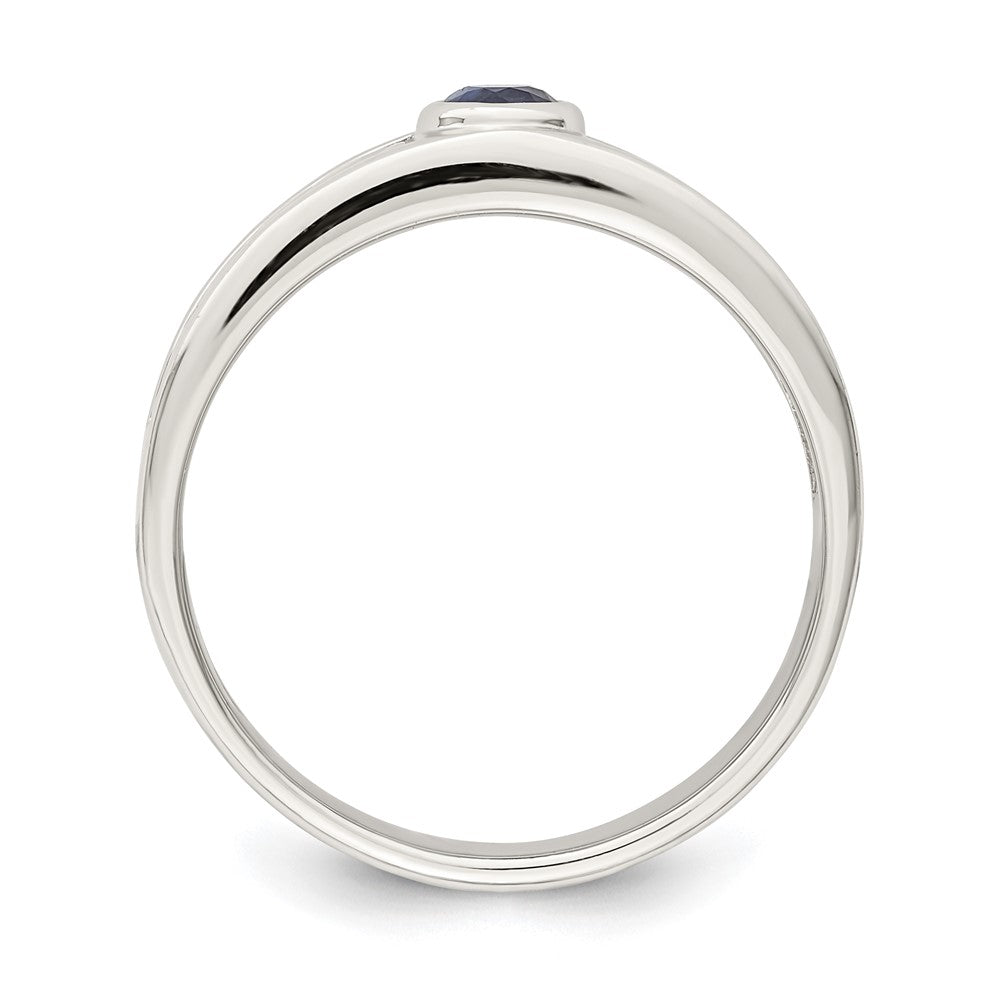 Sterling Silver Rhodium-plated Men's Blue Sapphire Ring