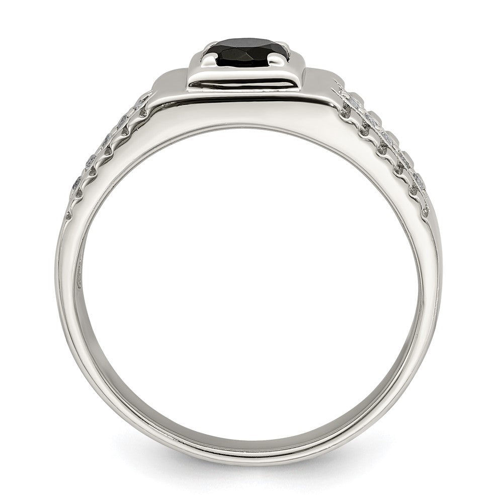 Sterling Silver Rhodium-plated Men's Onyx and White Topaz Ring