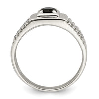 Sterling Silver Rhodium-plated Men's Onyx and White Topaz Ring