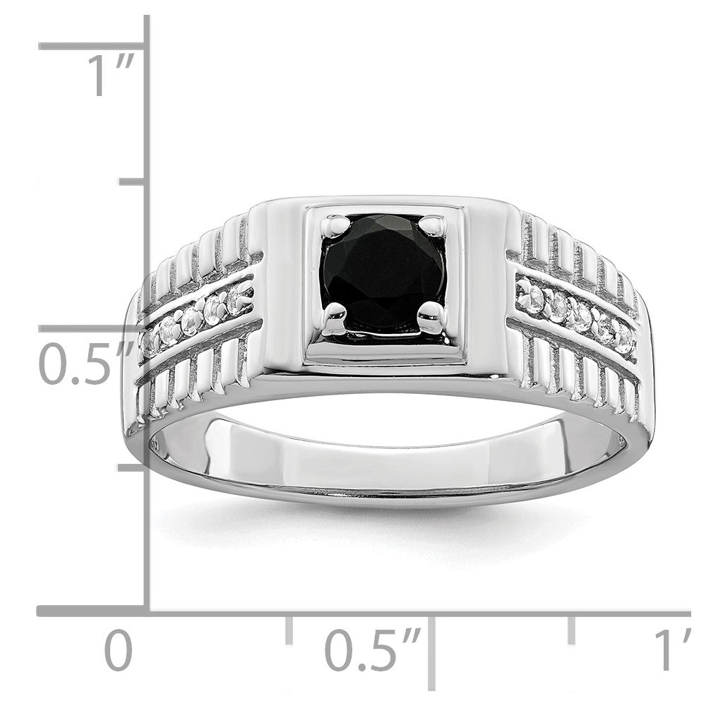 Sterling Silver Rhodium-plated Men's Onyx and White Topaz Ring