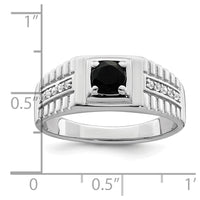Sterling Silver Rhodium-plated Men's Onyx and White Topaz Ring