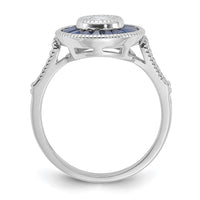 Sterling Silver Rhodium-plated Synthetic Blue Spinel and CZ Ring