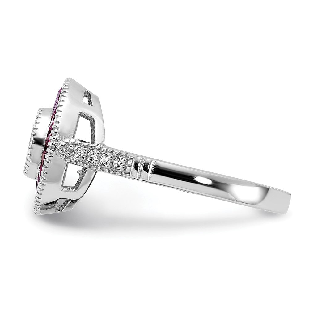 Sterling Silver Rhodium-plated Polished Created Ruby and CZ Ring
