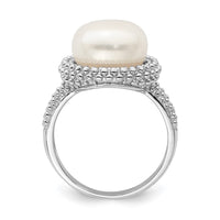 Sterling Silver Rhod-plat 11-12mm White FWC Pearl Ring
