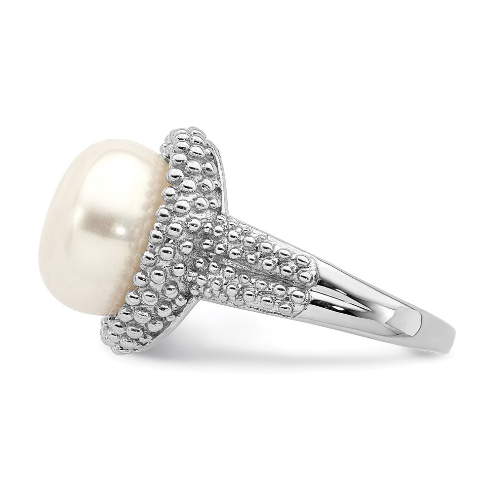 Sterling Silver Rhod-plat 11-12mm White FWC Pearl Ring