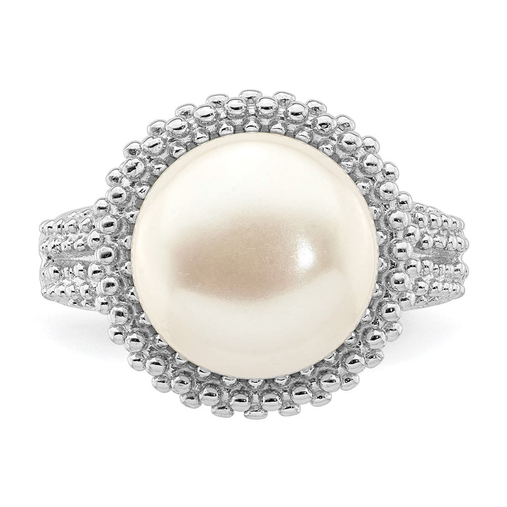 Sterling Silver Rhod-plat 11-12mm White FWC Pearl Ring