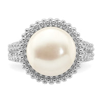 Sterling Silver Rhod-plat 11-12mm White FWC Pearl Ring