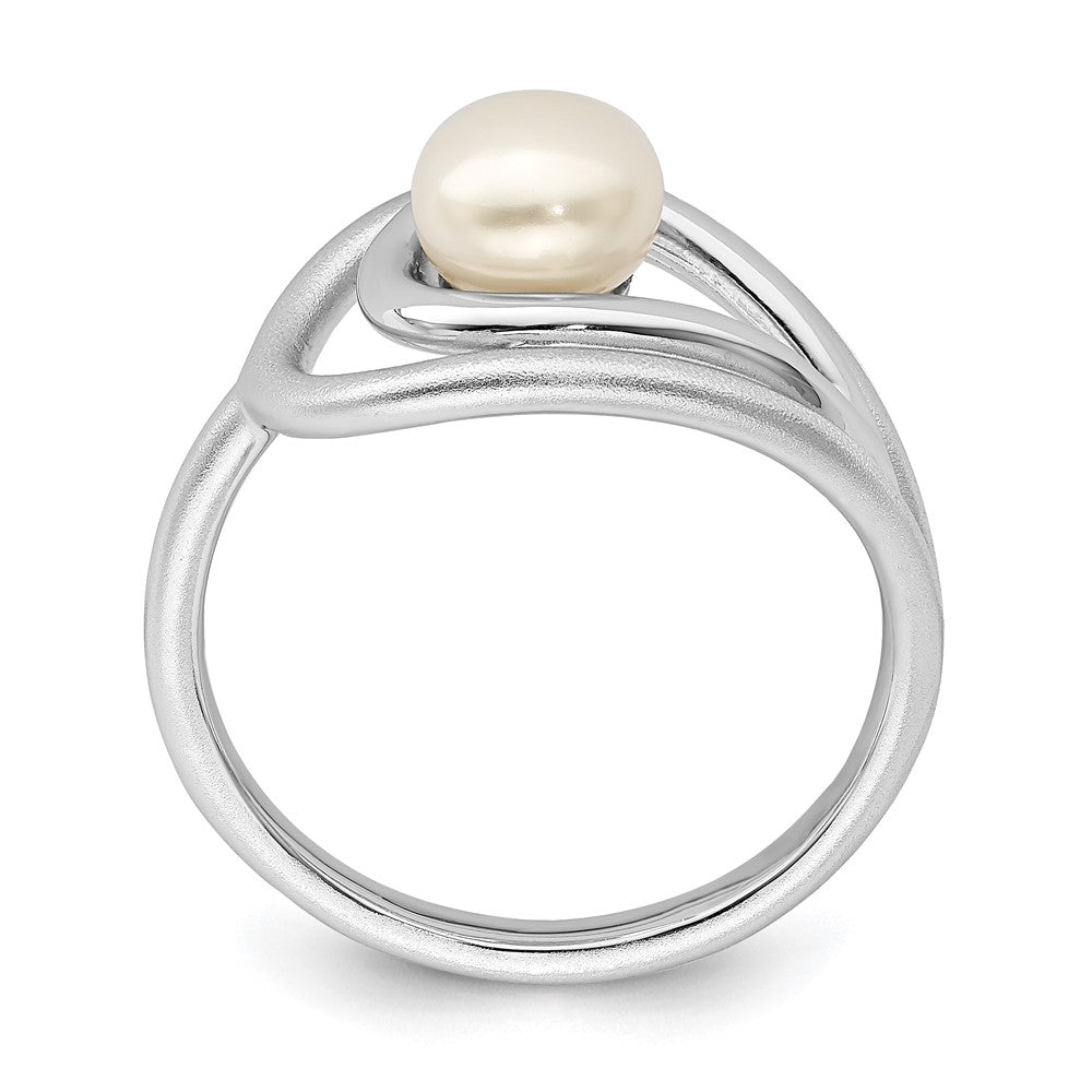 Sterling Silver Rhodium-plated Polished & Brushed (6-7mm) FWC Pearl Ring