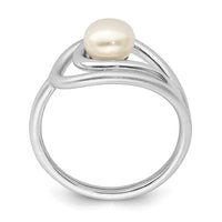 Sterling Silver Rhodium-plated Polished & Brushed (6-7mm) FWC Pearl Ring
