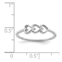 Sterling Silver Rhodium Plated Hearts Ring