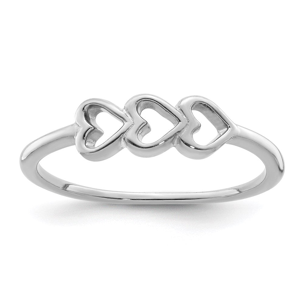 Sterling Silver Rhodium Plated Hearts Ring