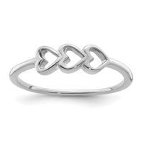 Sterling Silver Rhodium Plated Hearts Ring