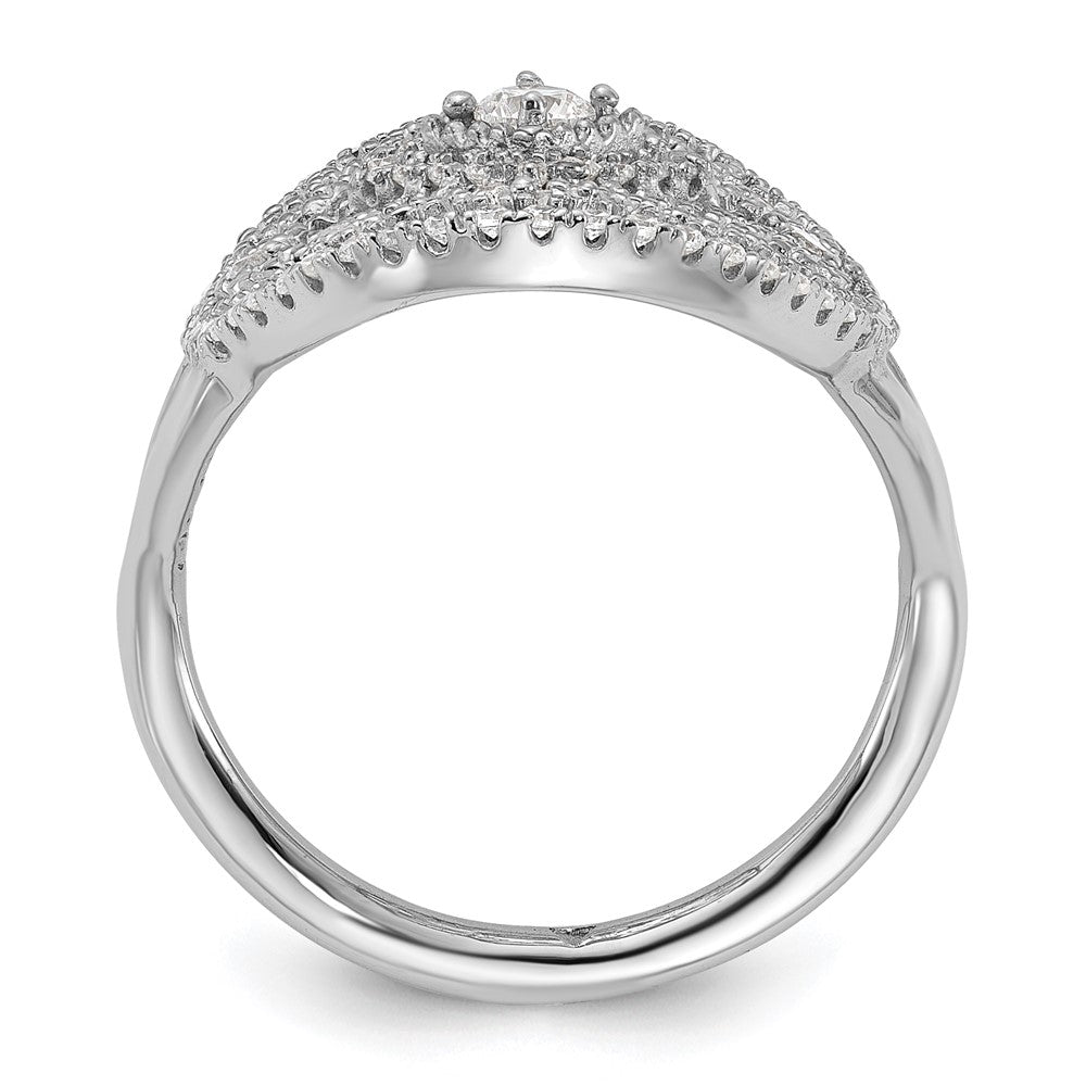 Sterling Silver Rhodium-plated CZ Filigree Oval Ring