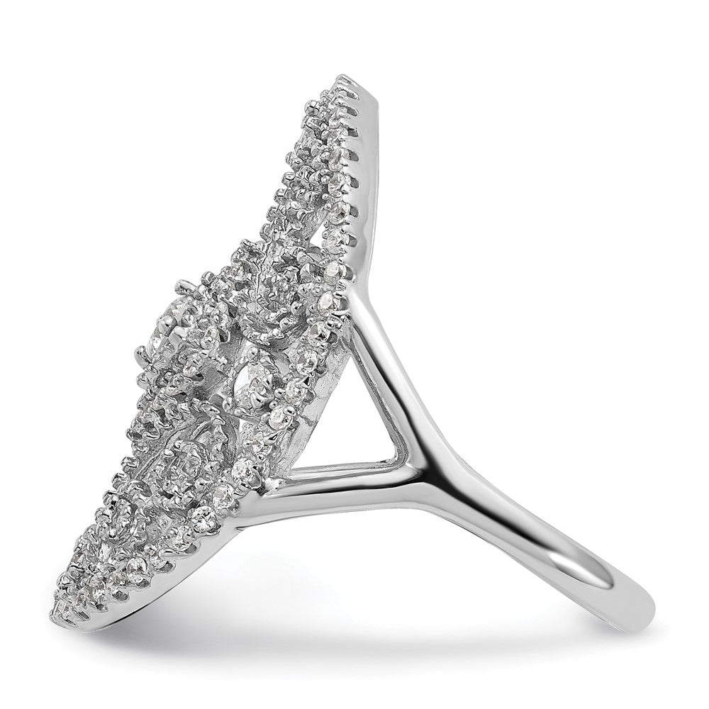 Sterling Silver Rhodium-plated CZ Filigree Oval Ring