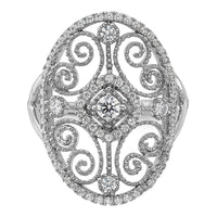 Sterling Silver Rhodium-plated CZ Filigree Oval Ring