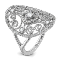 Sterling Silver Rhodium-plated CZ Filigree Oval Ring