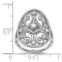 Sterling Silver Rhodium-plated CZ Filigree Oval Ring