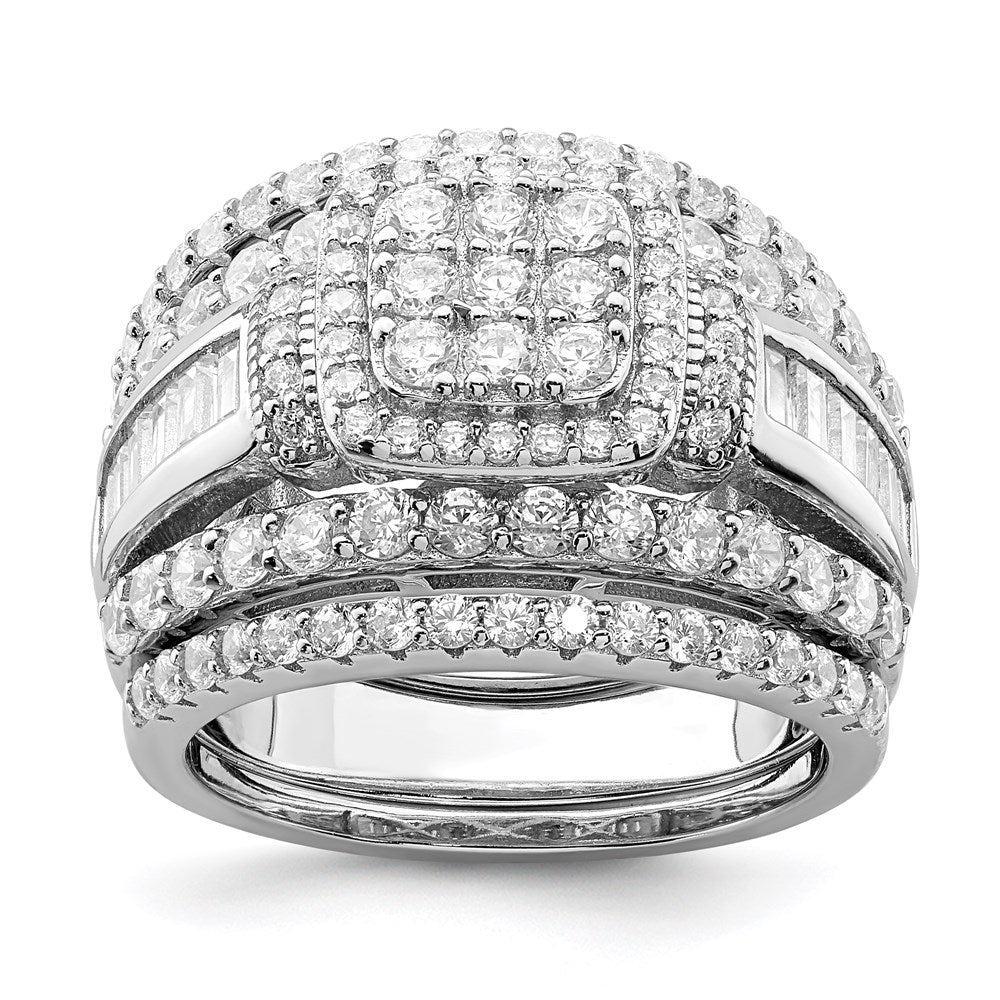 Sterling Silver Rhodium-plated CZ Square Cut 3 Piece Set Ring
