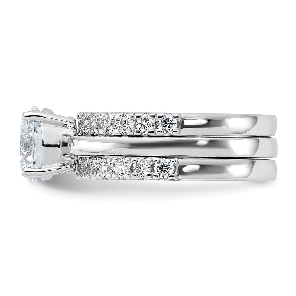 Sterling Silver Rhodium-plated 8mm CZ Solitaire & 2 CZ Bands Set