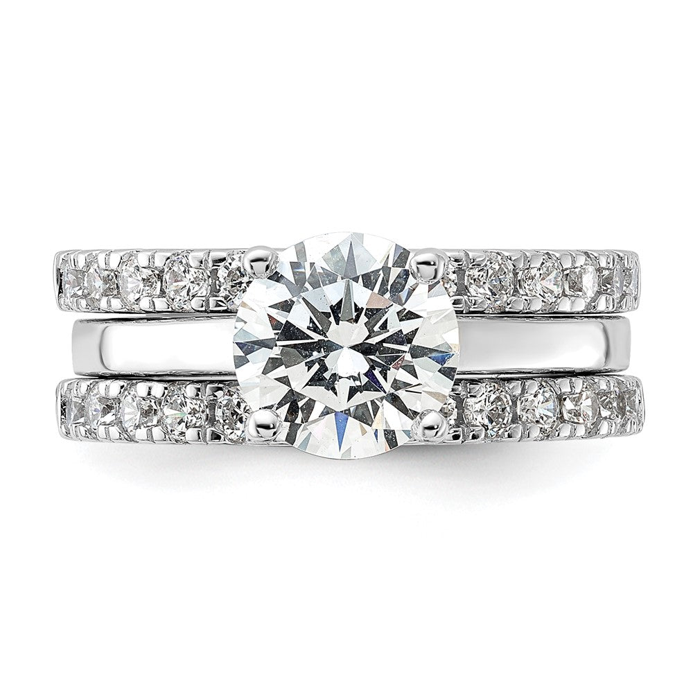 Sterling Silver Rhodium-plated 8mm CZ Solitaire & 2 CZ Bands Set