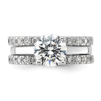 Sterling Silver Rhodium-plated 8mm CZ Solitaire & 2 CZ Bands Set