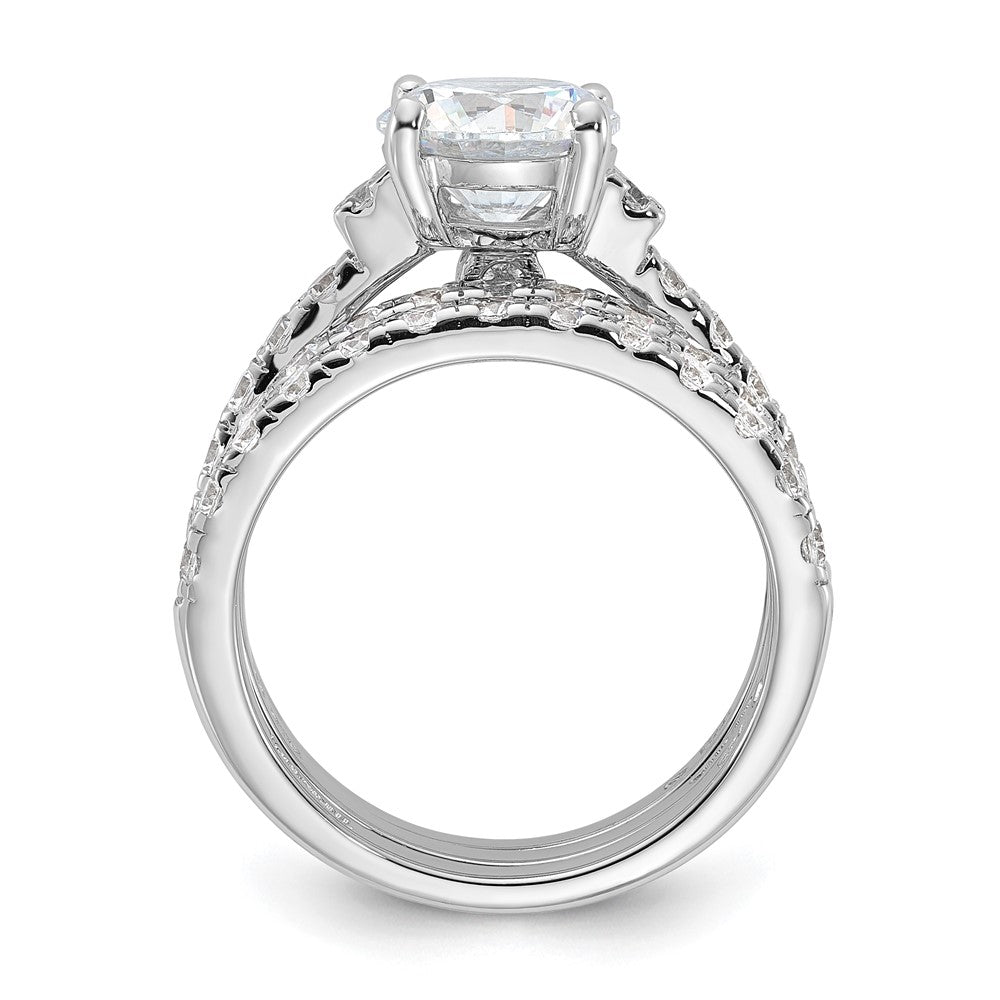 Sterling Silver Rhodium-plated 8mm CZ Ring & 2 CZ Band Set