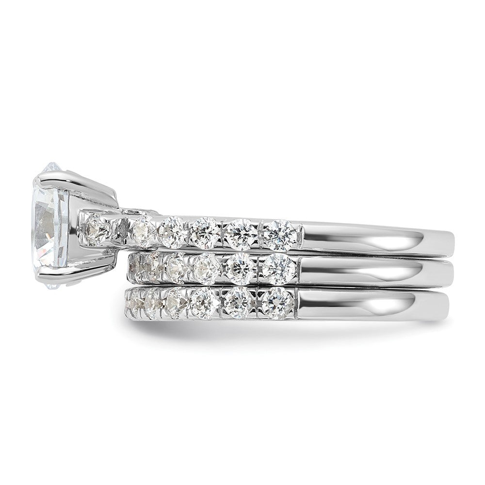 Sterling Silver Rhodium-plated 8mm CZ Ring & 2 CZ Band Set