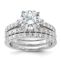 Sterling Silver Rhodium-plated 8mm CZ Ring & 2 CZ Band Set
