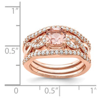 Sterling Silver Rose-plated 3 Piece Pink Crystal & CZ Ring Set